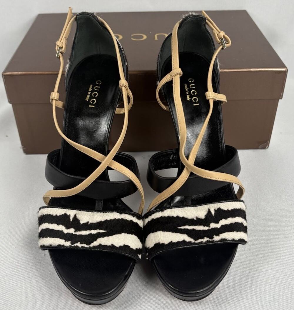 GUCCI Women’s Betty Zebra Print Strappy Heels Box Included Heels Light Use.